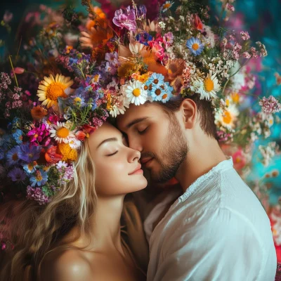 Happy Couple with Flowers