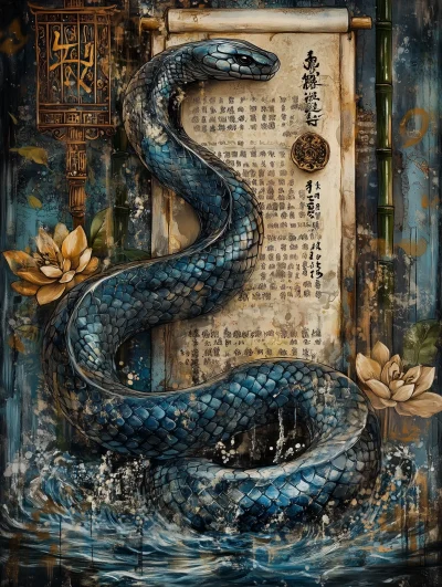 Snake on Scholar’s Scroll