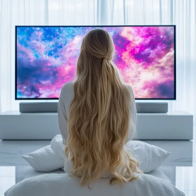 Blonde Girl in Bright Living Room