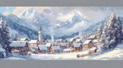 Winter Village in the Mountains