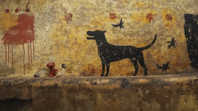 Cave Painting of a Dog with Toys