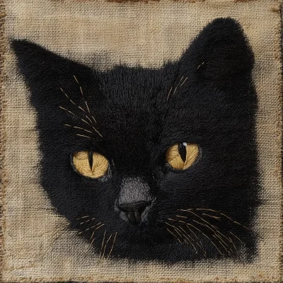 Embroidery Styled Black Cat