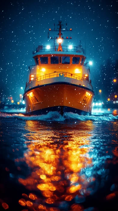 Nighttime Ferry Reflection