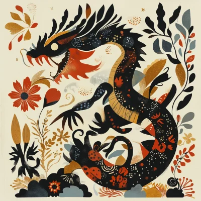 Stylised Dragon and Snakes