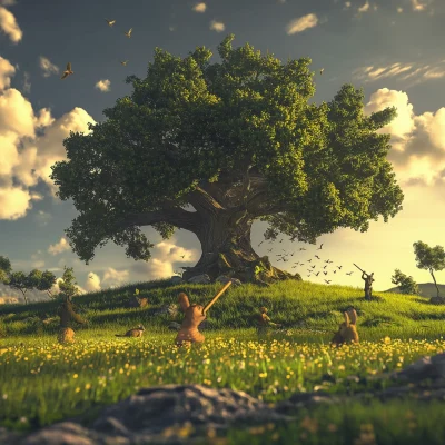 Majestic Tree in Grassy Field