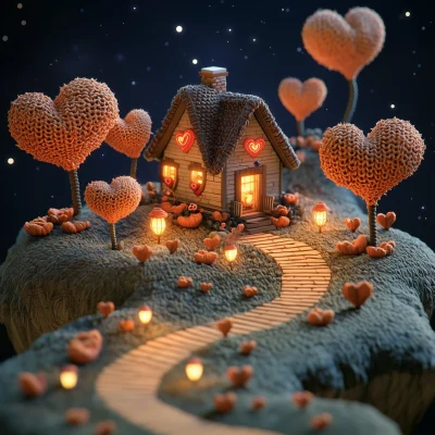 Romantic Isometric Valentine Landscape