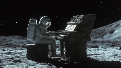 Astronaut Playing Piano on the Moon