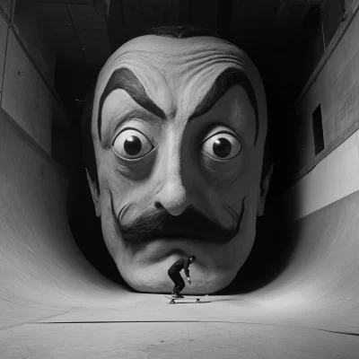 Surreal Mustache Skateboarder