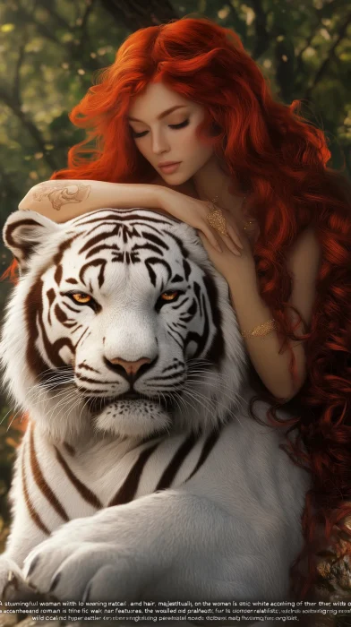 Majestic Woman on White Tiger