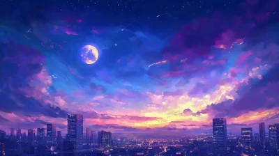 Anime Style Bedroom with City View