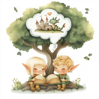 Cute Elves Reading