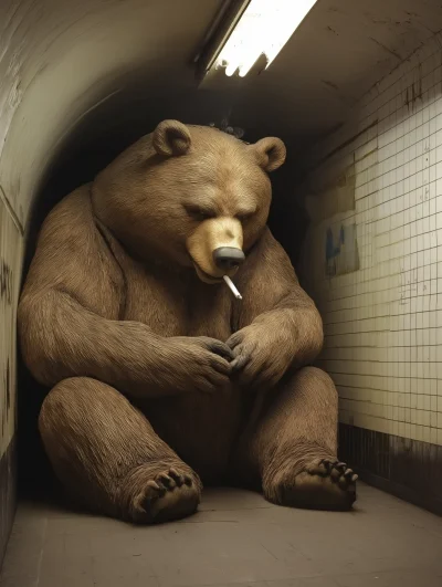 Thoughtful Bear in the Underground