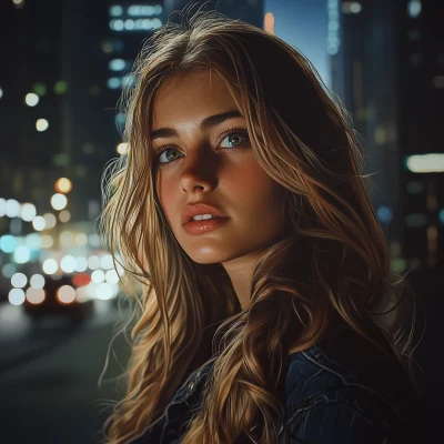 Beautiful Girl in New York Night