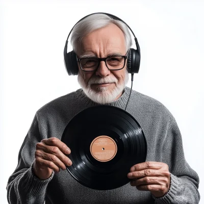 Elderly Man with Vinyl Record