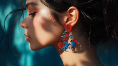 Earrings with Blue and Red Paper