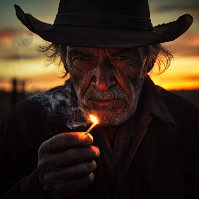 Old West Outlaw at Sunset