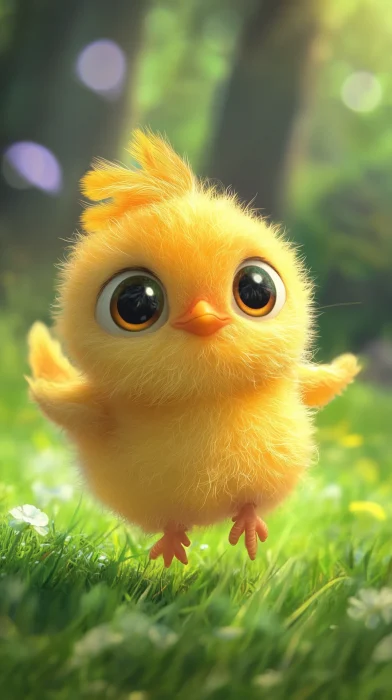 Cute Chick Running on Grass