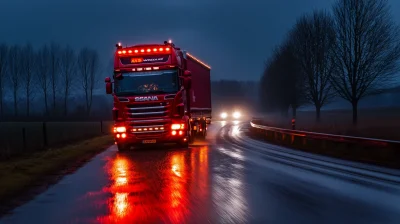 Red Scania R440 Truck at Night