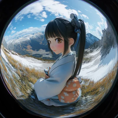 Photorealistic Anime Girl in Mountains