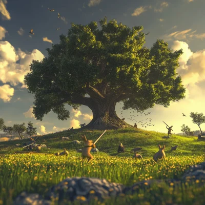 Majestic Tree in Grassy Field