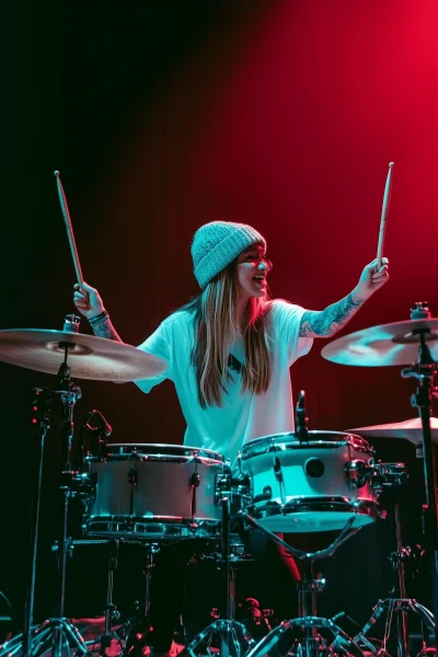 Female Drummer with Knit Cap