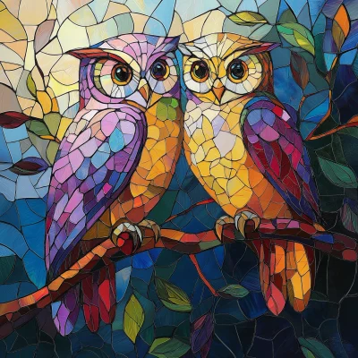 Vibrant Stained Glass Owls