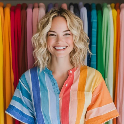 Joyful Moment in a Colorful Closet