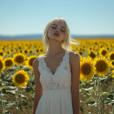 Blonde Girl in Sunflowers