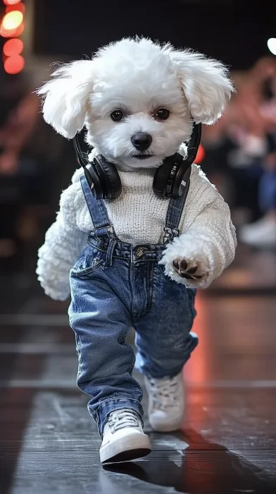 Fashionable Bichon Puppy on Runway