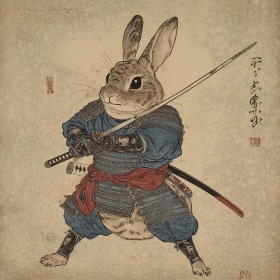 Samurai Rabbit Woodblock Print