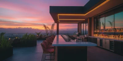 Cozy Rooftop Bar at Sunset