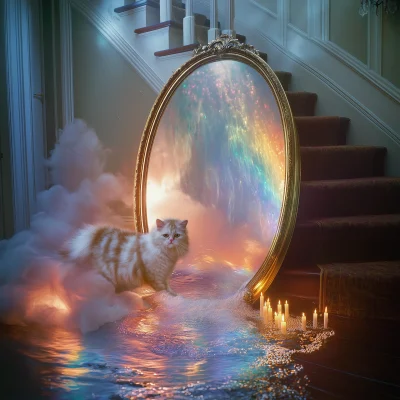 Mystical Cat in Rainbow Light