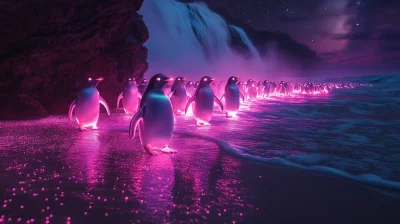 Bioluminescent Beach Penguins