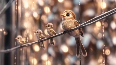 Curious Baby Robins at Night