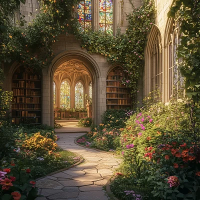 Lush Garden and Historical Library