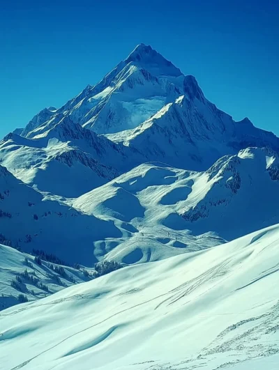 Snowy Mountains in Sunlight