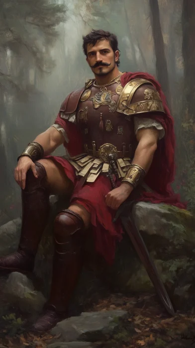 Roman Legionary in a Foggy Forest