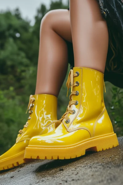 Yellow Vinyl Cargo Boots