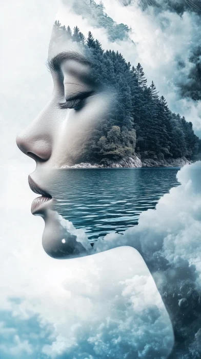 Water Landscape and Woman’s Face