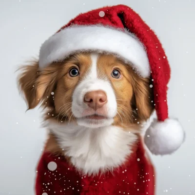 Happy Golden Border Collie Puppy in Santa Costume