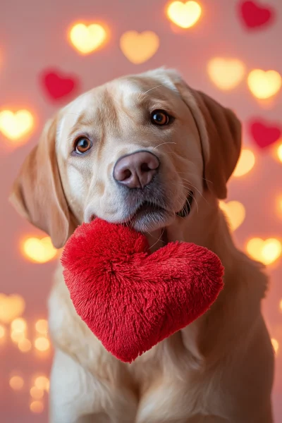 Playful Labrador with Heart Toy