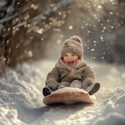 Child Sledding in Winter