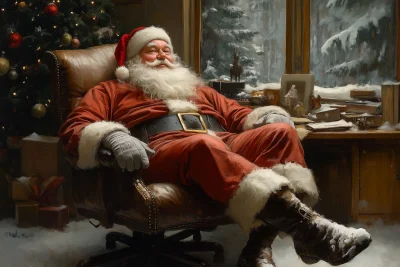 Santa Claus in His Office