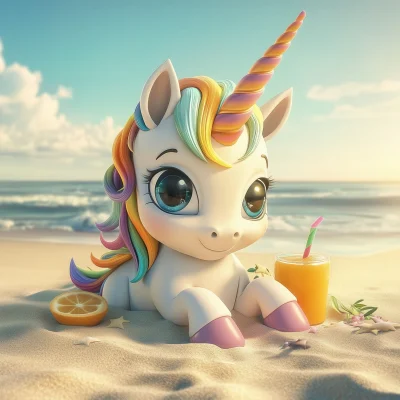 Adorable Baby Unicorn on the Beach