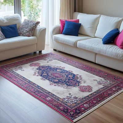 Colorful Intricate Rug in Living Room