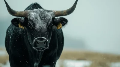 Charging Bull in Snowy Landscape