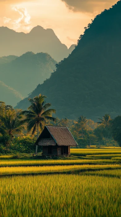 Sunset Over Rice Fields