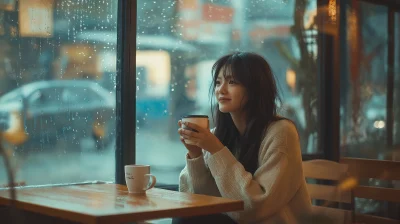 Happy Woman in Coffee Shop