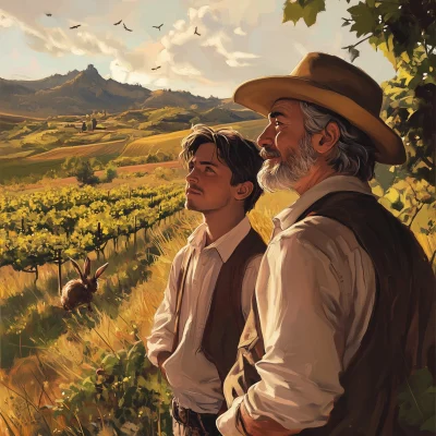 Father and Son in Vineyard