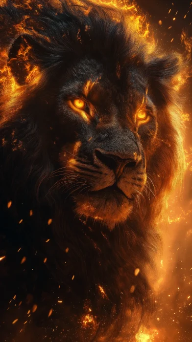 Majestic Fiery Black Lion